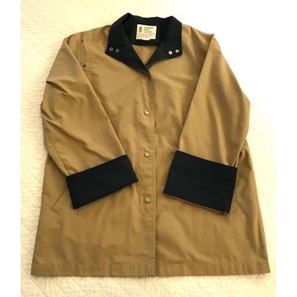 VTG London Fog Size 12 Tan & Navy Blue Raincoat Jacket Boat Vacation Utility - Picture 8 of 15